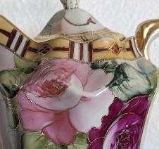 Antique Hand-Painted Nippon Chocolate Set -Roses &amp; Gold 11 Piece