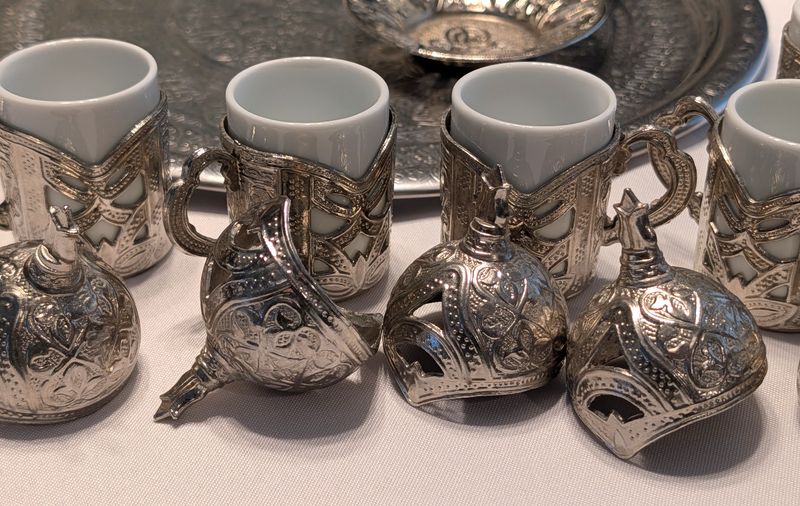 ​Ornate Turkish Coffee Service for Six | 34-Piece Silver-Tone Set