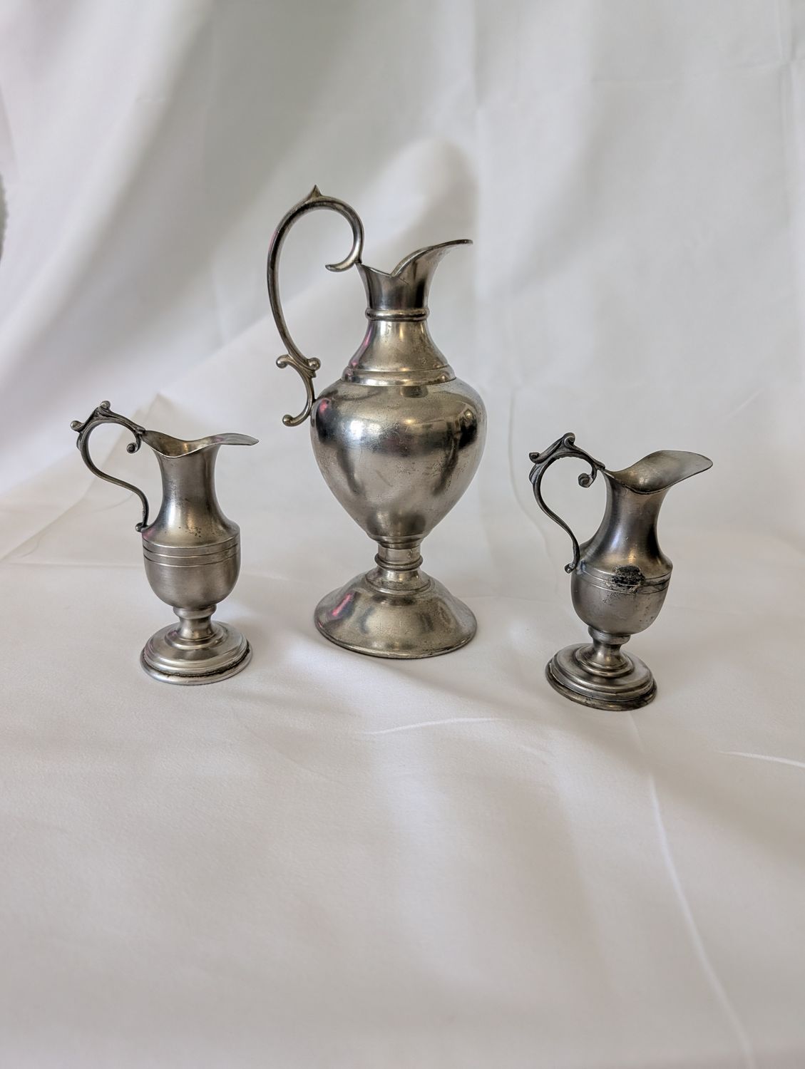 Antique Continental European Pewter Ewers | Angel Quality Mark | Set of 3