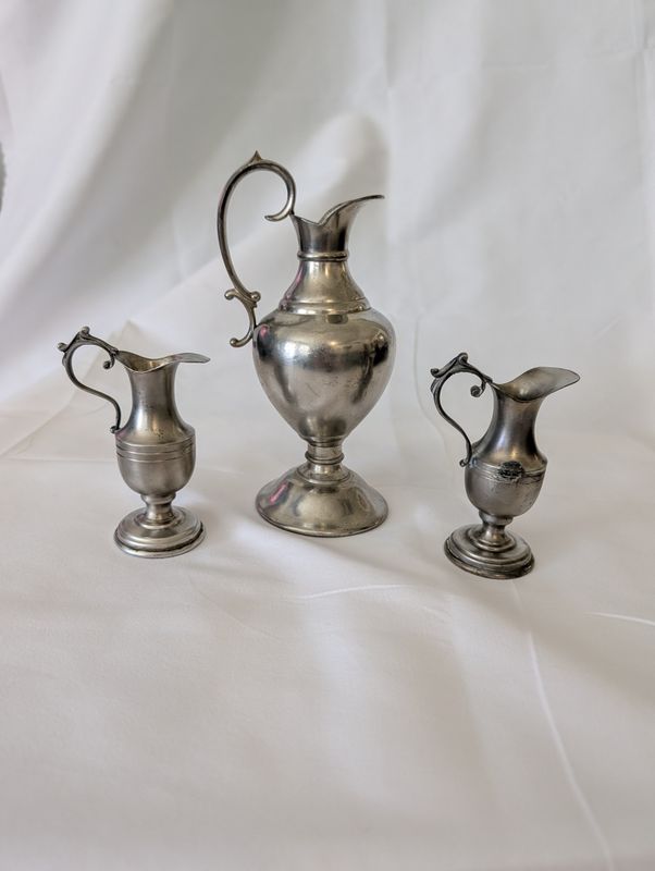 Antique Continental European Pewter Ewers | Angel Quality Mark | Set of 3