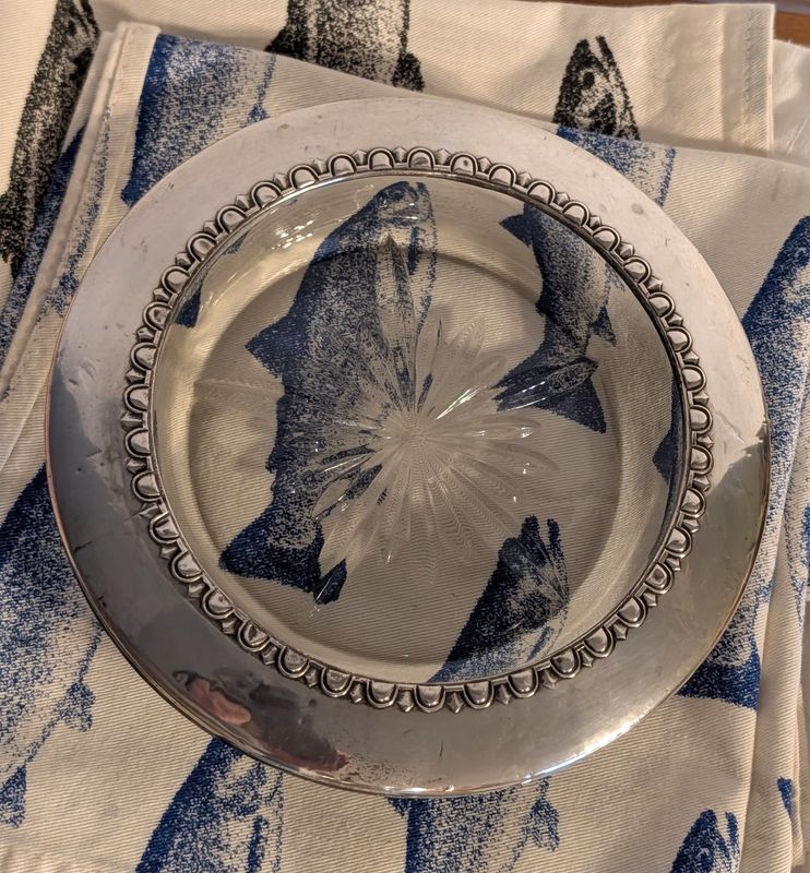 Vintage W &amp; S Blackinton Silverplate Bottle Coasters | Starburst Glass | Set of 2