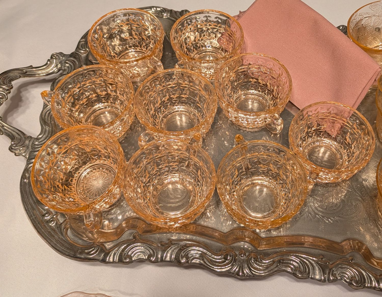 Vintage Jeannette Holiday Pink Depression Glass Cups — Eight Cups &amp; One Replacement Cup