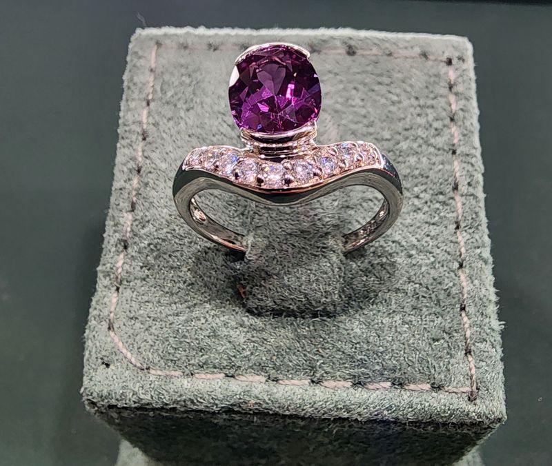 Sereni Alexandrite Oval Cut 925 SS Ring SZ 7