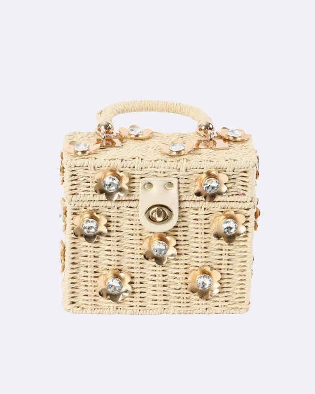 Wicker Bucket Daisy Flower Purse: Cream + GOLD LUXE Daisy
