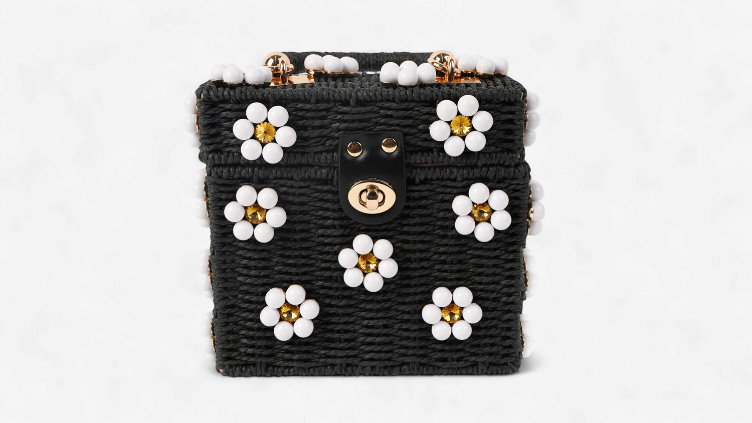 Wicker Bucket Daisy Flower Purse: Black + White Daisy Wicker Bucket Daisy Flower Purse: Black + White Daisy
