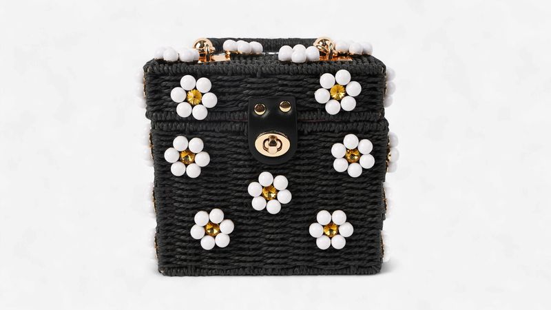 Wicker Bucket Daisy Flower Purse: Black + White Daisy