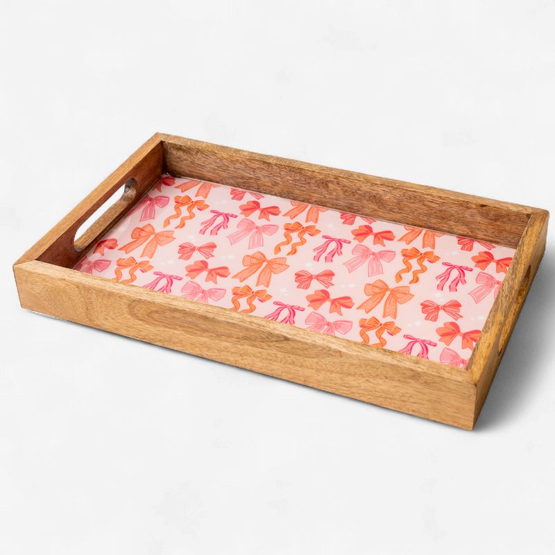 Rectangle Wood Enamel Tray-Blushing Bows