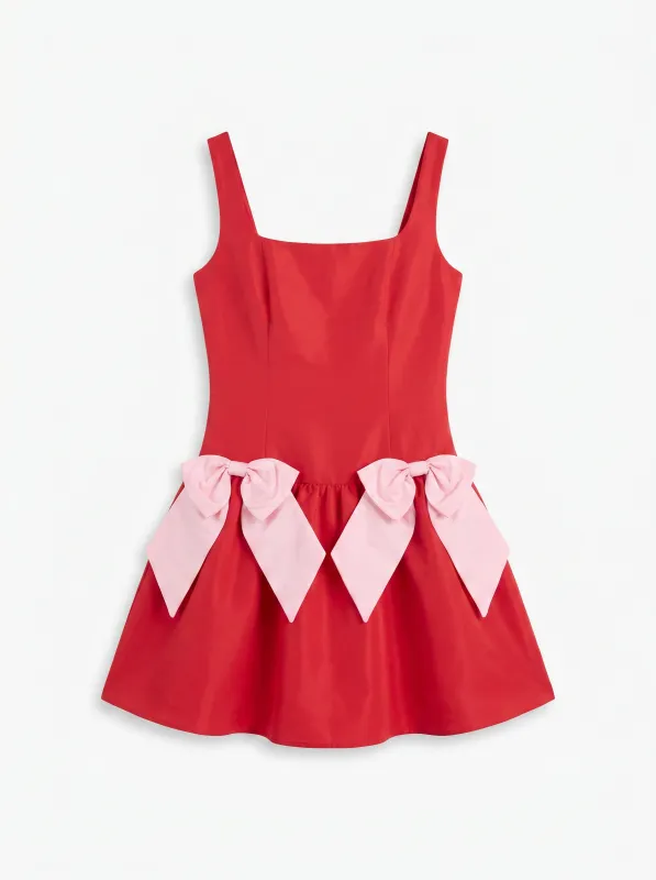 Noretta Bow Sleeveless Mini Dress in Red
