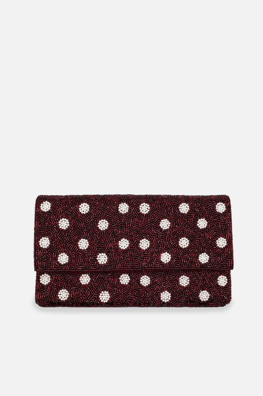 Burgundy Polka Dot Beaded Clutch