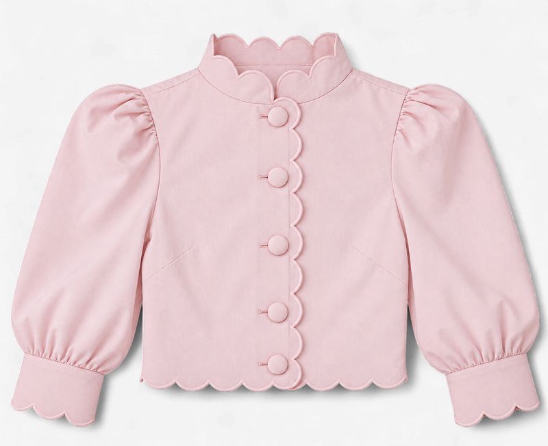Scalloped  Puff Sleeve Crop Top