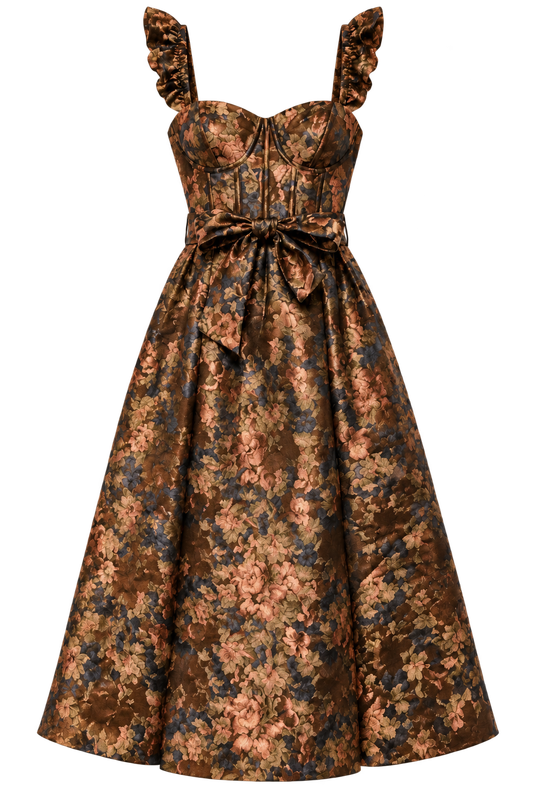 Floral Jacquard Corset Midi Dress