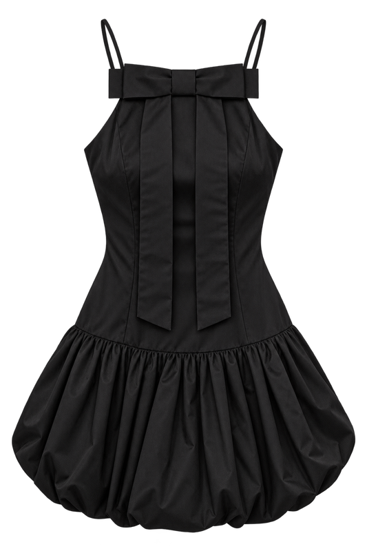 Sleeveless Bow Neck Bubble Hem Mini Dress