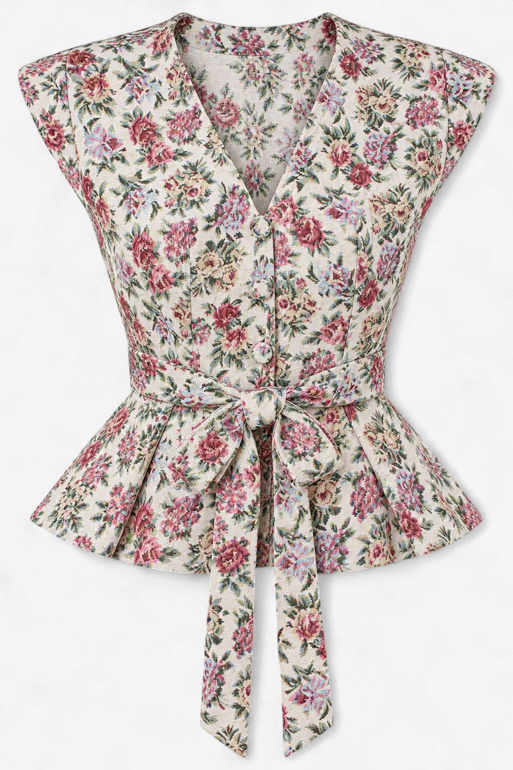 Floral Tapestry Jacquard Peplum Top Floral Tapestry Jacquard Peplum Top