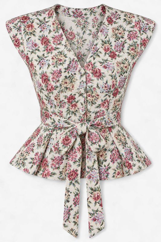 Floral Tapestry Jacquard Peplum Top