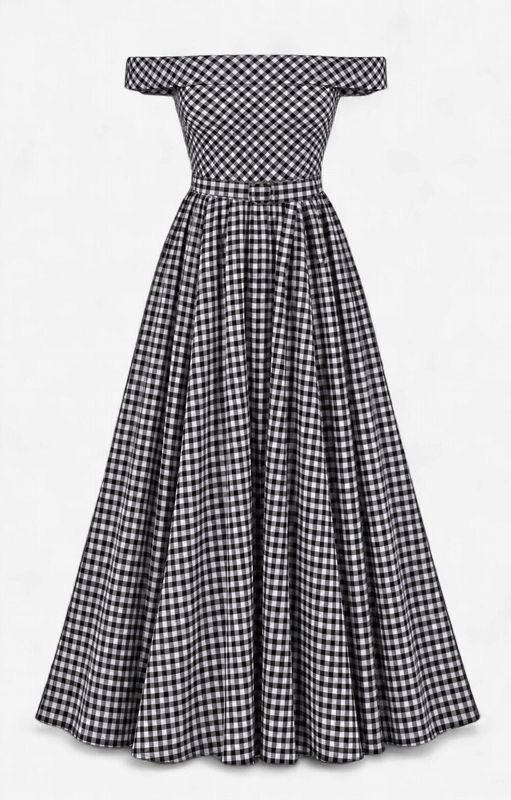Black Belted Houndstooth Maxi Dress