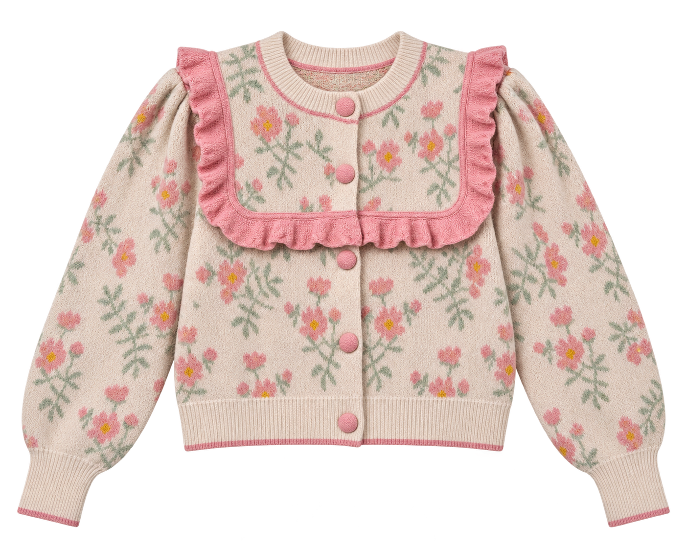 The Petal Please Cardigan in Beige and Pink