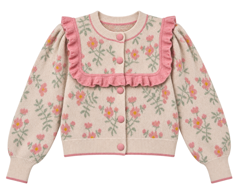 The Petal Please Cardigan in Beige and Pink