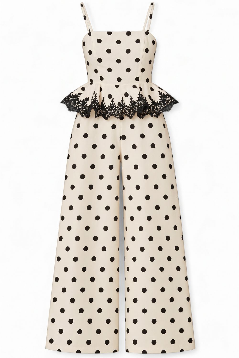 Polka Dot Peplum Jumpsuit in White and Black