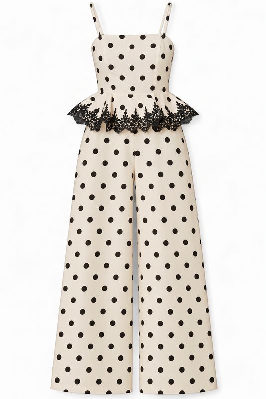 Polka Dot Peplum Jumpsuit in White and Black