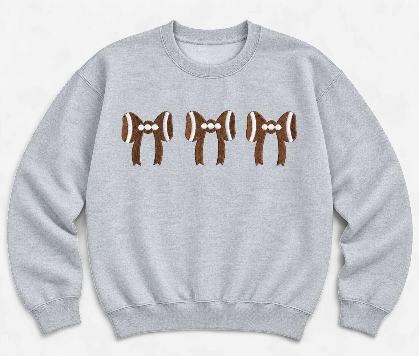 Football Bows Embroidered Crewneck in Ash Grey