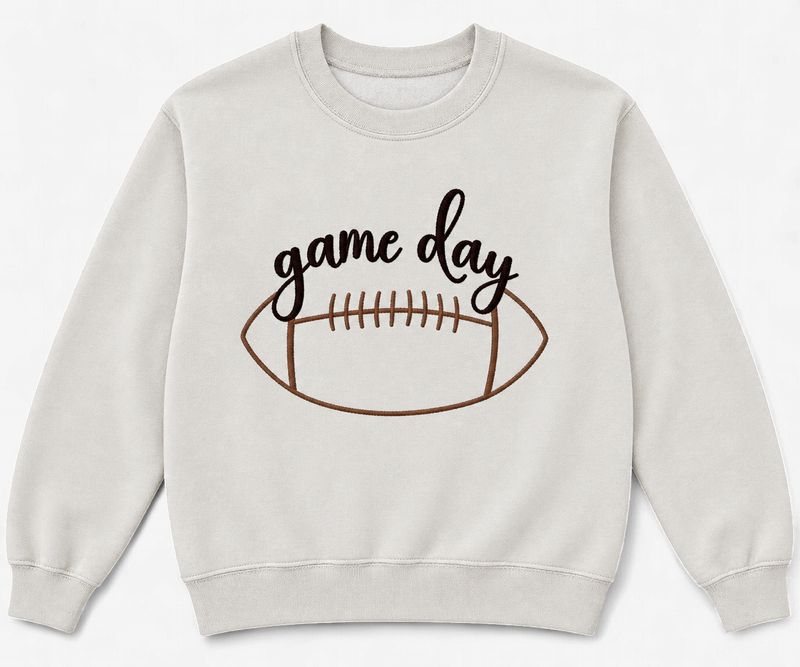 Game Day Embroidered Crewneck in Sand