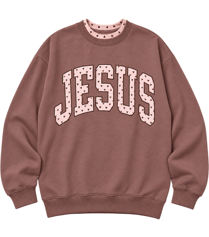 'JESUS' Heart Applique Varsity Sweatshirt