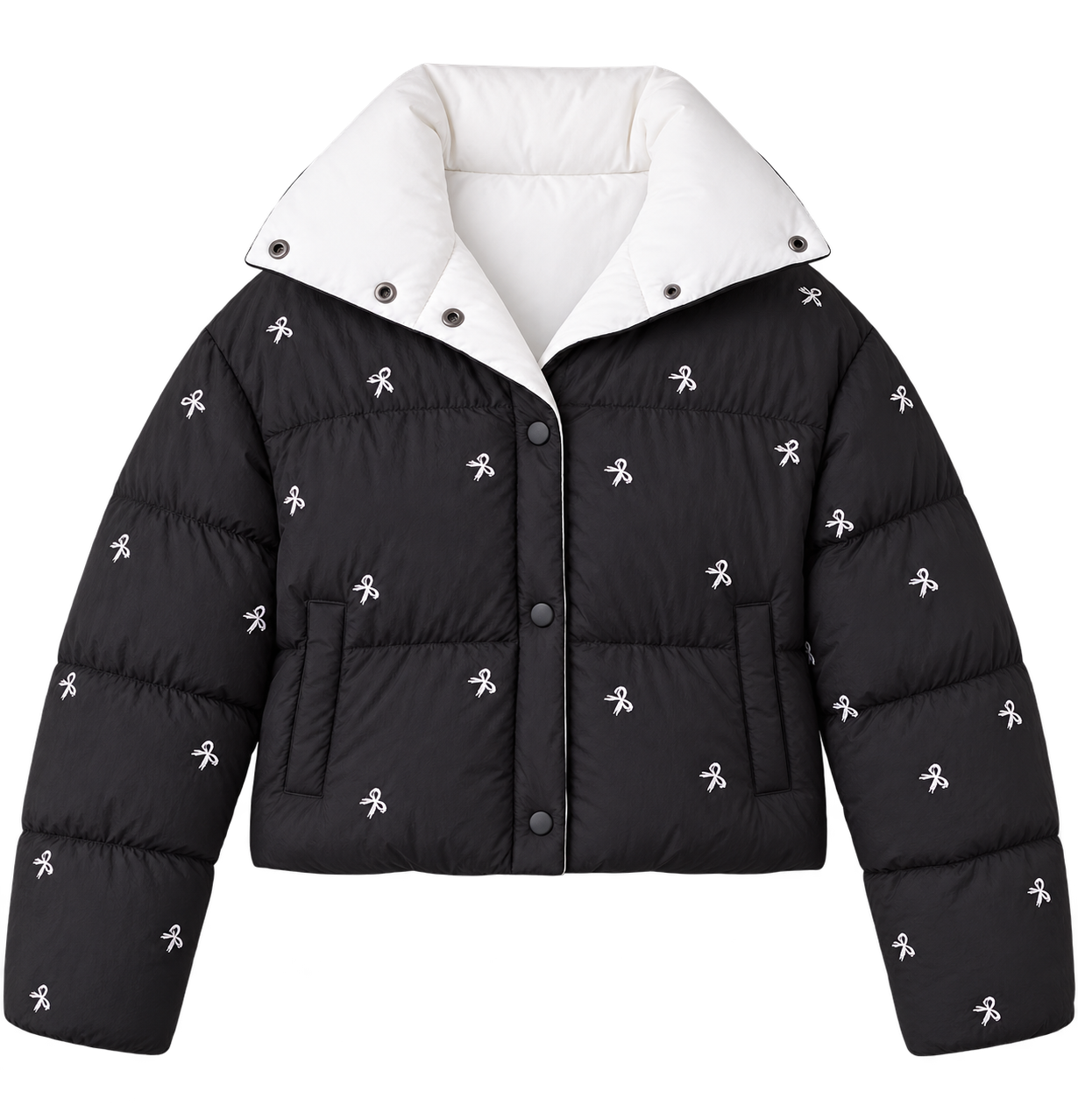 Bow Down Puffer Jacket in Black
