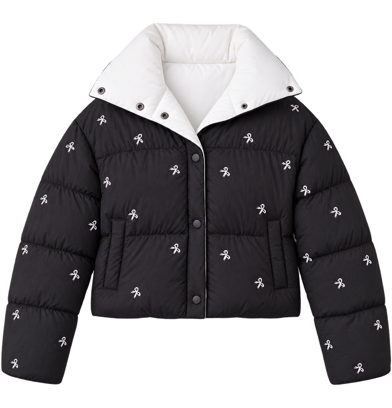 Bow Down Puffer Jacket in Black