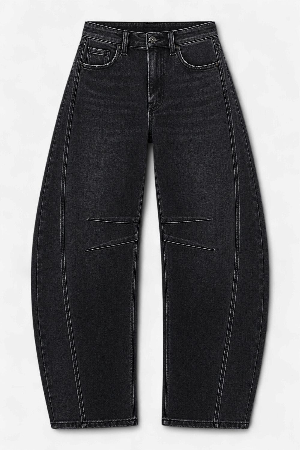 HIGH RISE BLACK ANKLE BARREL LEG JEANS
