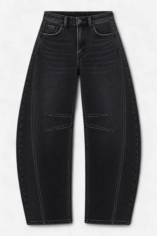 HIGH RISE BLACK ANKLE BARREL LEG JEANS