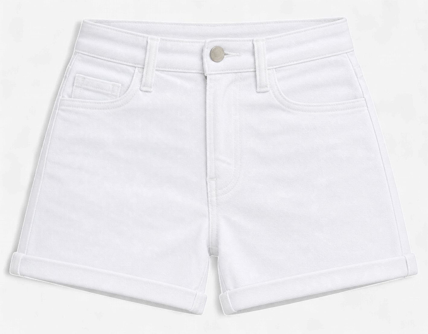 High Rise White Denim Shorts