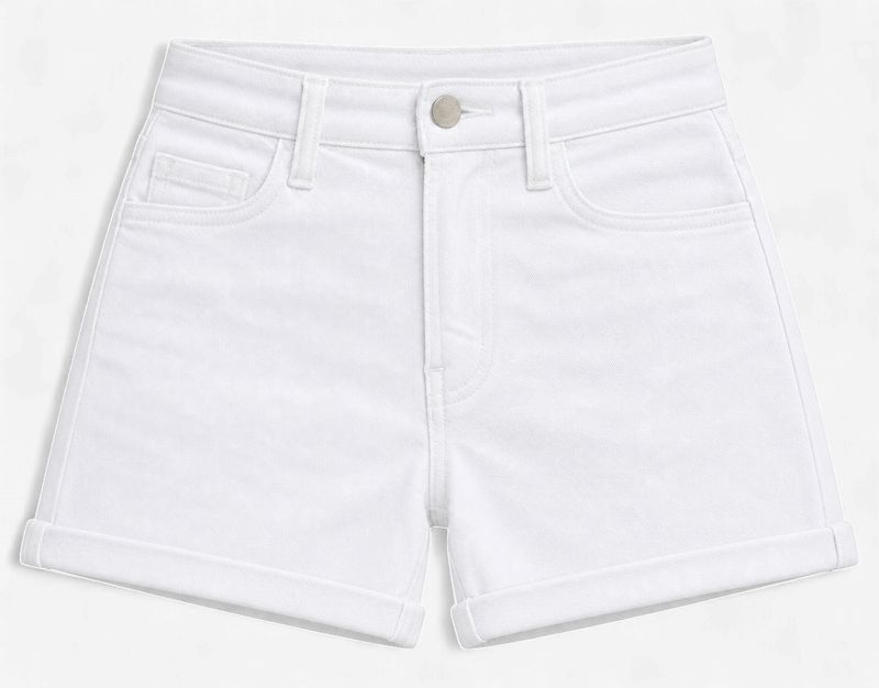 High Rise White Denim Shorts
