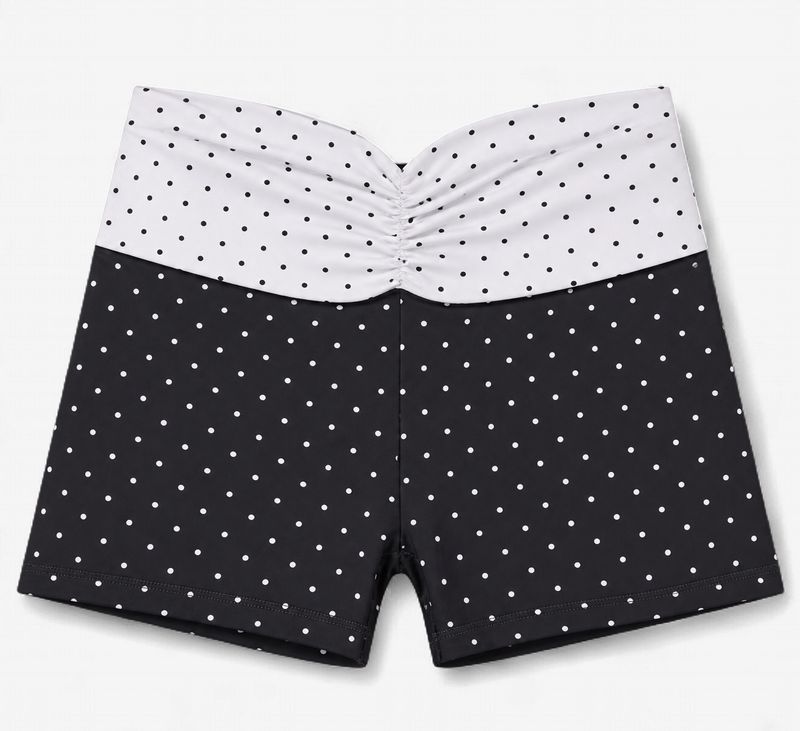Polka Dot Print Ruched Waistband Biker Shorts