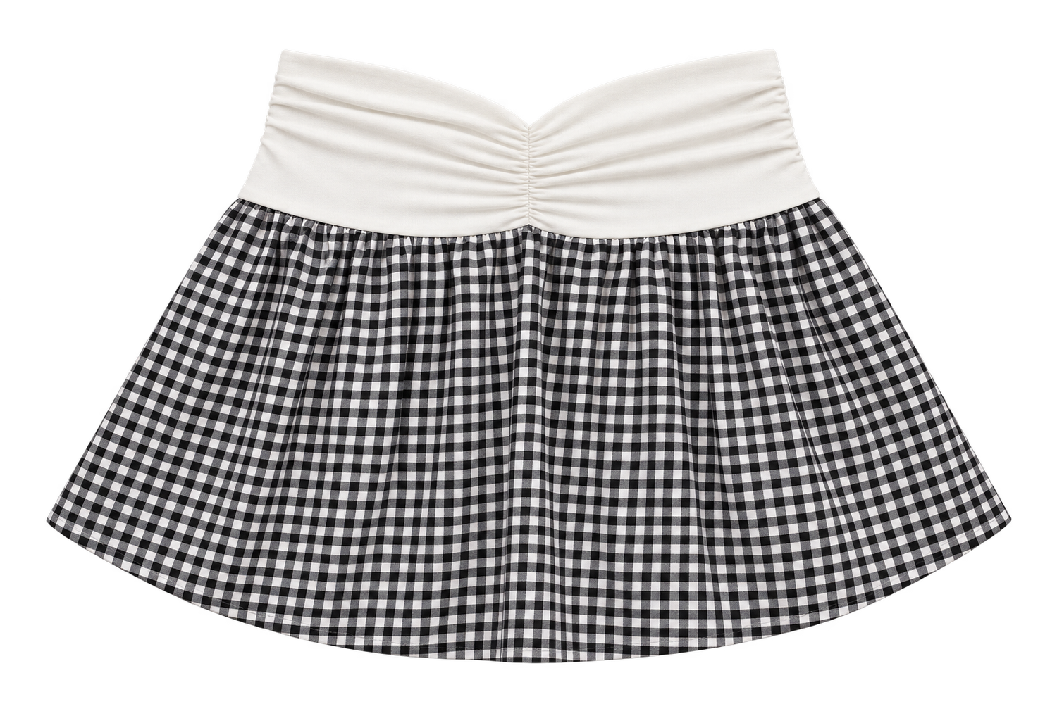 Gingham Print Ruched Waistband Mini Skort: Black Gingham