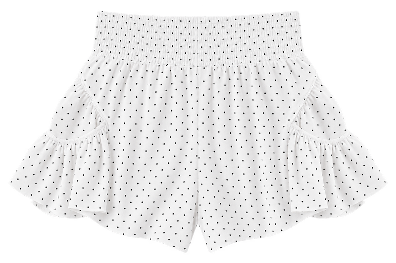Polka Dot Print Nylon Flare Shorts: White Polka Dot