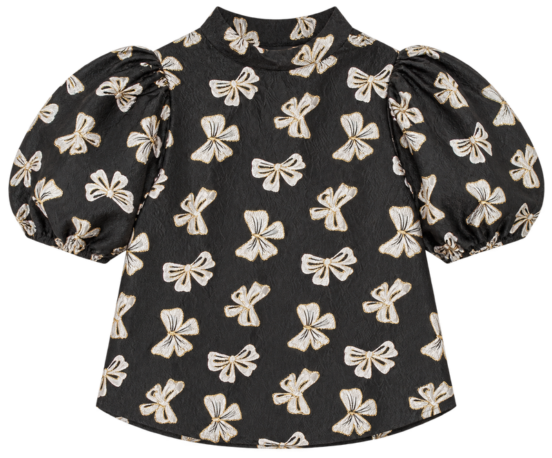 Puff & Poise Top /Puff Sleeve Embroidered Bows Top