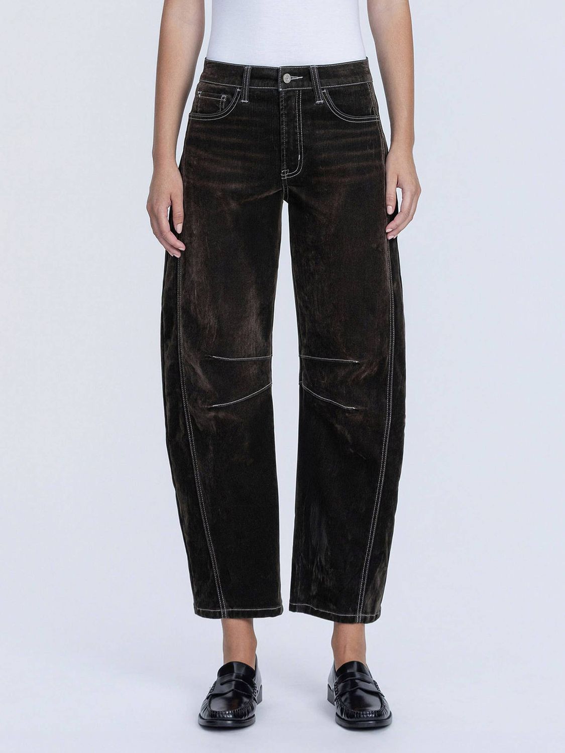 Barrel of Fun /HIGH RISE VELVET FLOCKED BARREL LEG JEANS, Color: VELVET STONE, Size: 30