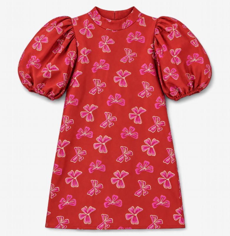 Bow-tiful Bliss Puff Sleeve Embroidered Bows Dress