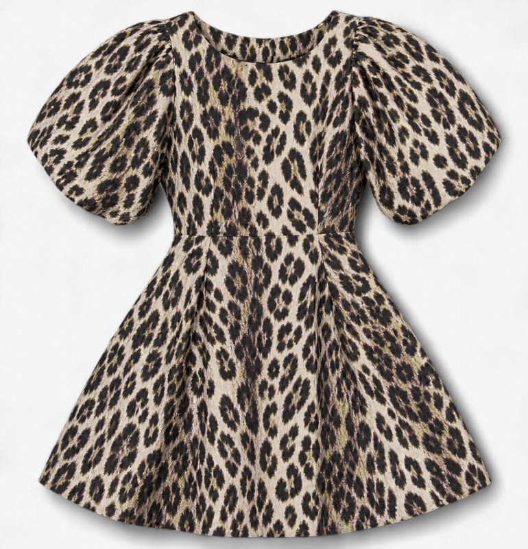 Cheetah, Please Puff Sleeve Metallic Cheetah Print Dress