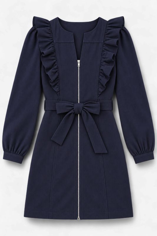 The Vivienne Zip Ruffle Trim Dress
