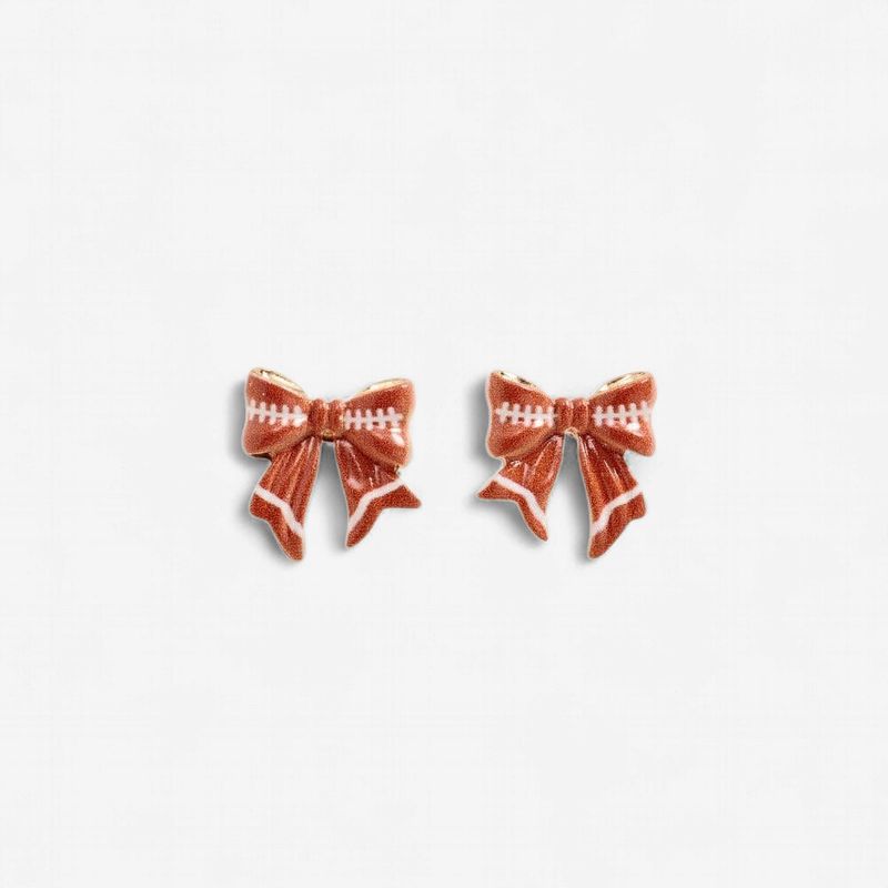 0.75 Inch Football Pattern Print Ribbon Bow Post Earrings