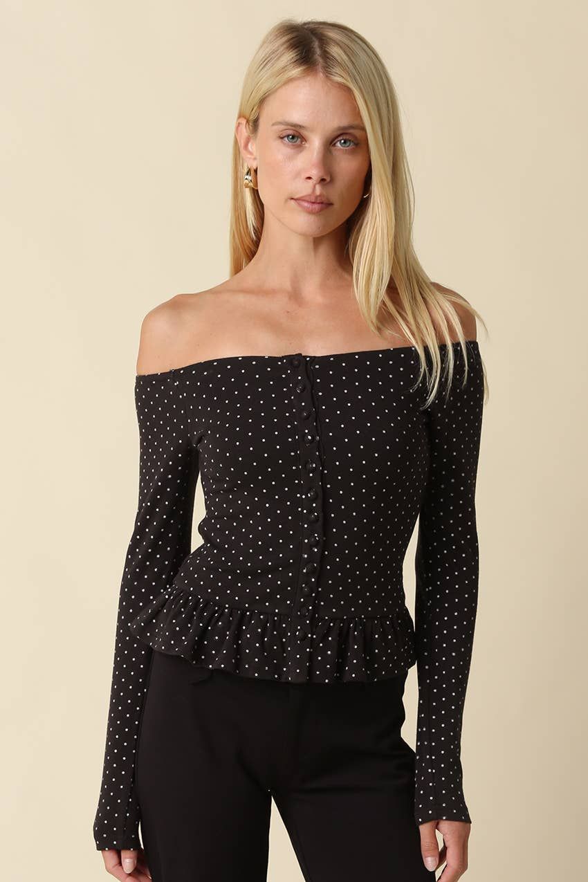 The Cold Shoulder, Hot Dots Top, Color: Black White Dot, Fit: Contemporary, Size: M