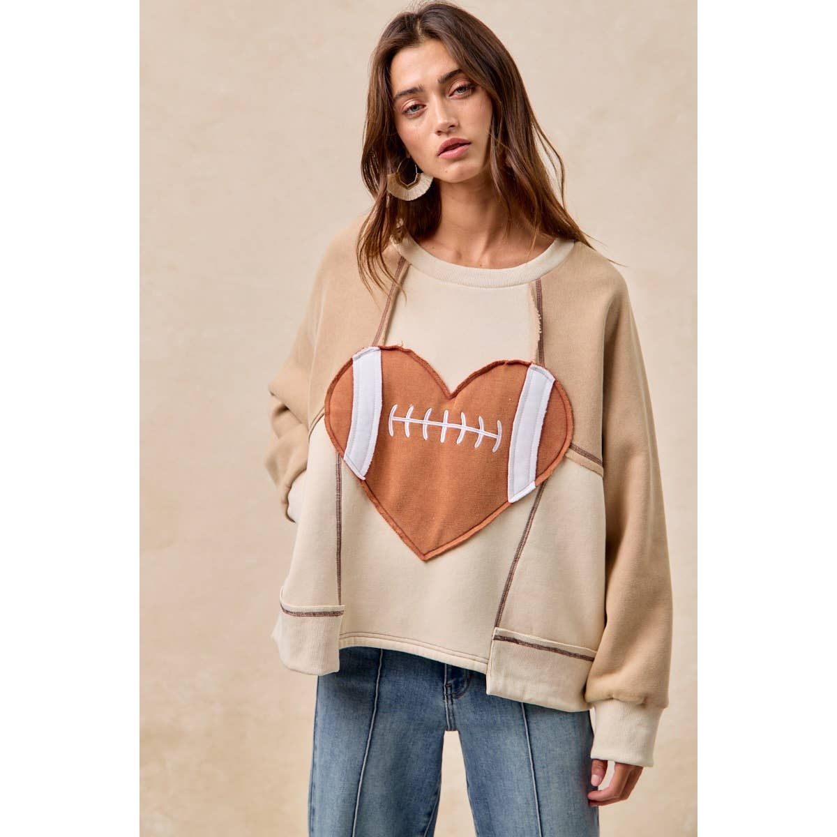 Love at First Down Sweatshirt in Oatmeal/Latte Love at First Down Sweatshirt in Oatmeal/Latte, Color: OATMEAL/LATTE, Size: XL