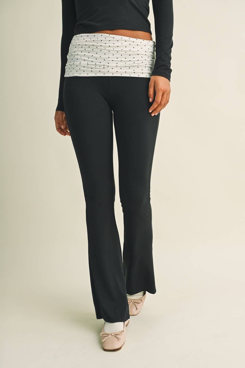 Dot Your Average Flare Pants Dot Your Average Flare Pants, Color: White Black Polka Dot, Size: M