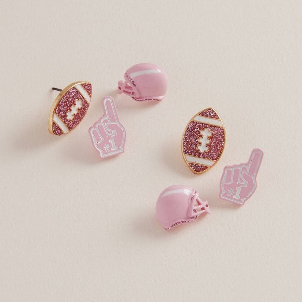 Game Day Earring Set Football Helmet Go Team Jewelry, Color: Pink, Size: ONE