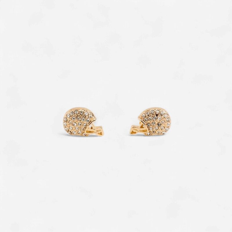 Pave Pearl Rhinestone Football Helmet Post Earrings