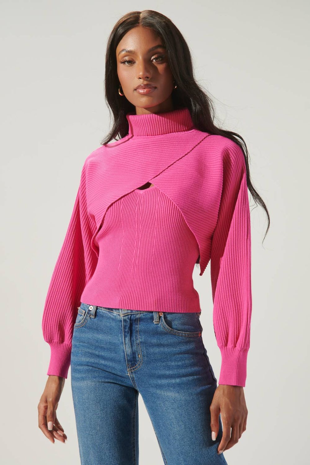 Yoli Joint Turtleneck Shrug Cami Sweater Yoli Joint Turtleneck Shrug Cami Sweater, Color: Fuschia, Size: M