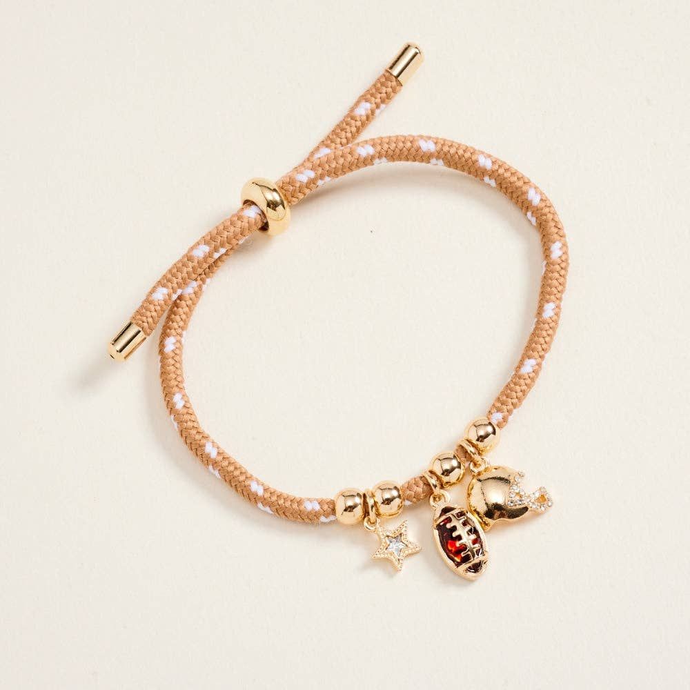 Football Star Helmet Rope Pull Tie Bracelet, Color: Gold, Size: ONE