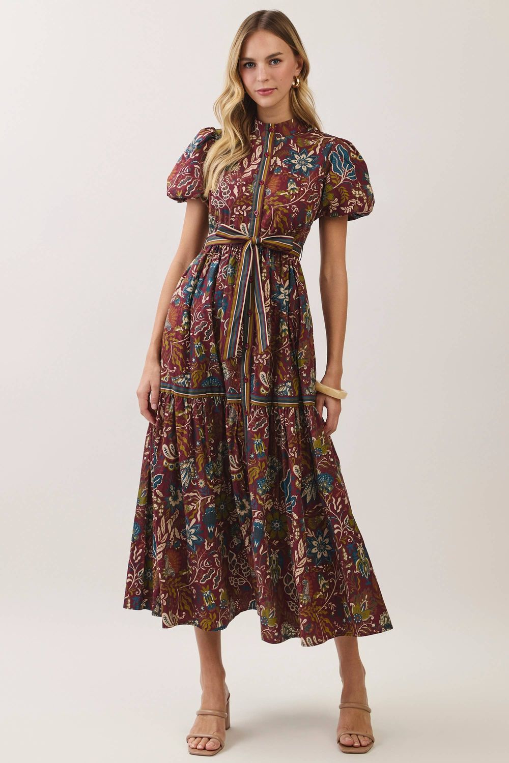 Paisley in Love Midi Dress in Burgundy Paisley in Love Midi Dress in Burgundy, Color: Burgundy, Size: S