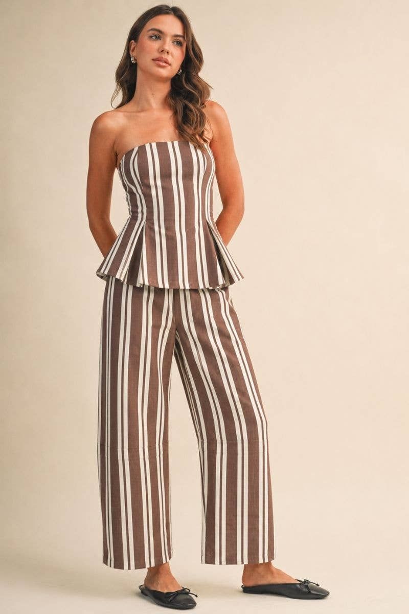 The Stripe Affair Top and Bottom Set, Color: Brown, Size: M
